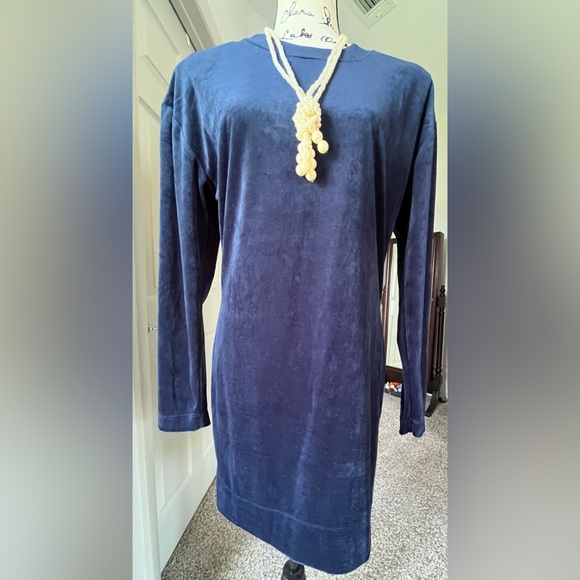 Cynthia Rowley size L Navy Long Sleeve Sheath Dress velour. NWT - Picture 2 of 12